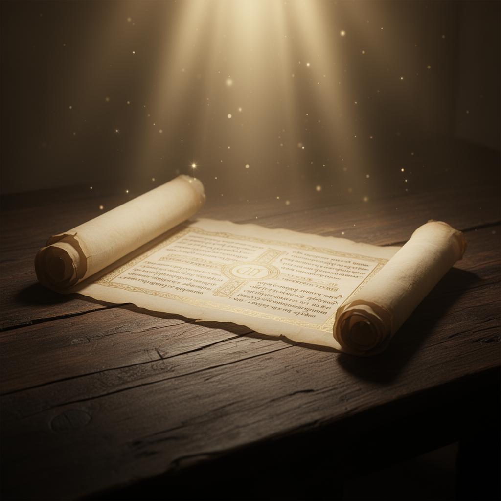 Manuscrito sagrado iluminado por uma luz divina